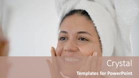  Presentation with turban - Cool new slide deck with beautiful brunette in towel turban backdrop and a coral colored foreground