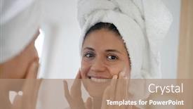 Presentation with turban - Slide deck having beautiful brunette in towel turban background and a coral colored foreground