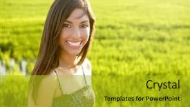  Presentation with indian woman - PPT theme having beautiful brunette indian young woman background and a gold colored foreground