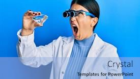  Presentation with anger - Cool new PPT theme with beautiful-brunette-jeweller-woman-holding backdrop and a light blue colored foreground