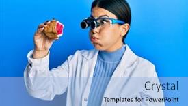  Presentation with geode - Audience pleasing presentation theme consisting of beautiful-brunette-jeweller-woman-holding backdrop and a light blue colored foreground