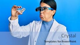 Presentation with diamond - Presentation design featuring beautiful-brunette-jeweller-woman-holding background and a light blue colored foreground