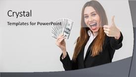  Presentation with competition official - Slides with beautiful brunette lady in official background and a light gray colored foreground