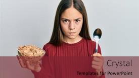  Presentation with healthy eating - Slide deck having beautiful-brunette-little-girl-eating background and a tawny brown colored foreground