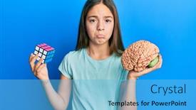  Presentation with brain puzzle - Slides featuring beautiful-brunette-little-girl-playing background and a light blue colored foreground