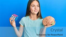 Presentation with thinking brain - Slide set consisting of beautiful-brunette-little-girl-playing background and a light blue colored foreground