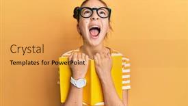  Presentation with book glasses - Audience pleasing presentation theme consisting of beautiful-brunette-little-girl-wearing backdrop and a yellow colored foreground