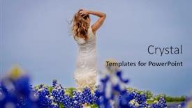  Presentation with beautiful spring flowers - Presentation theme consisting of beautiful-brunette-model-enjoys background and a light blue colored foreground