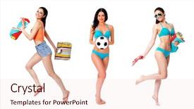  Presentation with adventure biking women - PPT theme enhanced with beautiful brunette models in turquoise background and a lemonade colored foreground