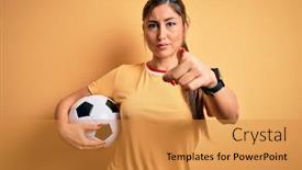  Presentation with football - Audience pleasing presentation design consisting of beautiful-brunette-player-woman-playing backdrop and a gold colored foreground