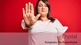  Presentation with hand palm - Beautiful theme featuring beautiful-brunette-plus-size-woman backdrop and a coral colored foreground