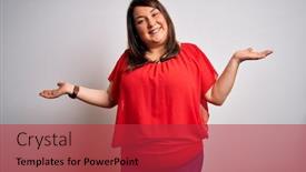  Presentation with comparison - Amazing PPT layouts having beautiful-brunette-plus-size-woman backdrop and a red colored foreground