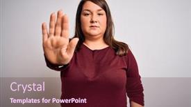  Presentation with hand palm - Presentation featuring beautiful-brunette-plus-size-woman background and a tawny brown colored foreground