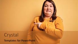  Presentation with forefinger - Presentation theme consisting of beautiful-brunette-plus-size-woman background and a gold colored foreground