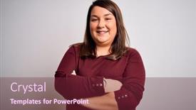  Presentation with camera - Amazing slide deck having beautiful-brunette-plus-size-woman backdrop and a tawny brown colored foreground