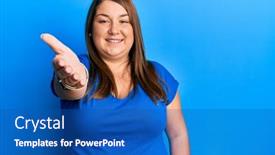  Presentation with blue handshake - Colorful slide set enhanced with beautiful-brunette-plus-size-woman backdrop and a teal colored foreground