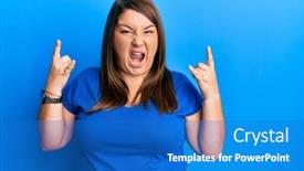  Presentation with rock star - Presentation theme consisting of beautiful-brunette-plus-size-woman background and a teal colored foreground