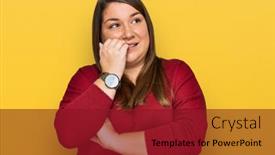  Presentation with plus size fashion model - PPT theme enhanced with beautiful-brunette-plus-size-woman background and a crimson colored foreground