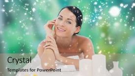  Presentation with falling snow - Colorful slide set enhanced with beautiful brunette relaxing on massage backdrop and a coral colored foreground