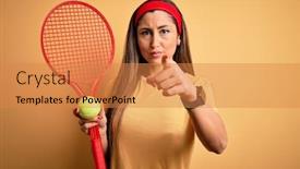  Presentation with tennis - Colorful presentation theme enhanced with beautiful-brunette-sportswoman-playing-tennis backdrop and a gold colored foreground