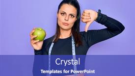  Presentation with tape measure - Beautiful PPT theme featuring beautiful-brunette-sporty-woman-using backdrop and a cobalt blue colored foreground