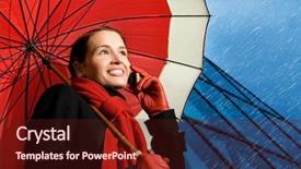  Presentation with red stars gala - Audience pleasing PPT theme consisting of beautiful brunette with red umbrella backdrop and a wine colored foreground