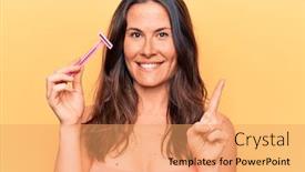  Presentation with razor - PPT theme with beautiful-brunette-woman-asking background and a coral colored foreground