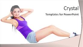  Presentation with press - Amazing slides having beautiful brunette woman doing press fitness exercise on the floor isolated against white background backdrop and a white colored foreground