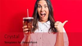  Presentation with beverage - Slide deck featuring beautiful-brunette-woman-drinking-cola background and a crimson colored foreground