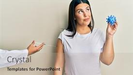  Presentation with vaccine - Amazing slide deck having beautiful-brunette-woman-getting-vaccine backdrop and a coral colored foreground