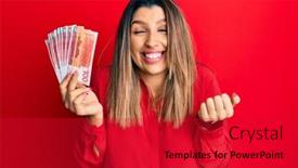  Presentation with victory - Slide set featuring beautiful-brunette-woman-holding-100 background and a crimson colored foreground