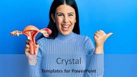  Presentation with mouth - Slide deck with beautiful-brunette-woman-holding-anatomical background and a teal colored foreground