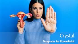  Presentation with defense - Slide deck with beautiful-brunette-woman-holding-anatomical background and a teal colored foreground