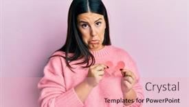  Presentation with crying heart - Colorful presentation design enhanced with beautiful-brunette-woman-holding-broken backdrop and a lemonade colored foreground