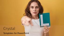  Presentation with driver - PPT theme having beautiful-brunette-woman-holding-l background and a coral colored foreground