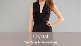  Presentation with black woman - Cool new slide set with beautiful brunette woman in black dress studio isolated on gray background backdrop and a gray colored foreground