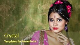  Presentation with indian woman bridal face - PPT theme enhanced with beautiful brunette woman in indian background and a tawny brown colored foreground