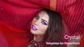  Presentation with indian woman - Cool new PPT theme with beautiful brunette woman in indian backdrop and a tawny brown colored foreground