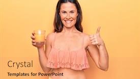  Presentation with healthy juice - Amazing presentation theme having beautiful-brunette-woman-on-vacation backdrop and a coral colored foreground