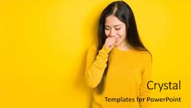  Presentation with yellow - Presentation consisting of beautiful brunette woman over yellow background and a gold colored foreground