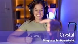  Presentation with video games playing - Presentation design with beautiful-brunette-woman-playing-video background and a  colored foreground