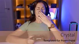  Presentation with sleepiness - PPT layouts having beautiful-brunette-woman-playing-video background and a  colored foreground