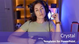  Presentation with video games playing - Presentation theme with beautiful-brunette-woman-playing-video background and a violet colored foreground