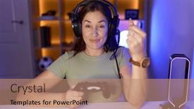  Presentation with salary - PPT layouts enhanced with beautiful-brunette-woman-playing-video background and a coral colored foreground