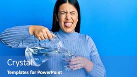  Presentation with pouring water - Beautiful PPT layouts featuring beautiful-brunette-woman-pouring-water backdrop and a teal colored foreground