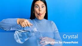  Presentation with pouring water - Cool new slide deck with beautiful-brunette-woman-pouring-water backdrop and a teal colored foreground