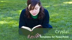 Presentation with grass - Presentation theme enhanced with beautiful-brunette-woman-reading background and a ocean colored foreground