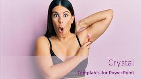  Presentation with razor - Presentation theme featuring beautiful-brunette-woman-shaving-armpit background and a lemonade colored foreground