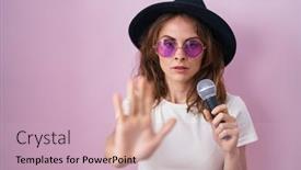  Presentation with defense - Slides enhanced with beautiful-brunette-woman-singing-song background and a soft green colored foreground