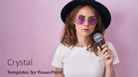  Presentation with attitude - Presentation theme with beautiful-brunette-woman-singing-song background and a soft green colored foreground